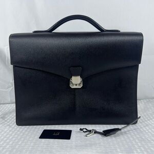 3041: Dunhill Black Leather Briefcase Italy w/ Key Lock